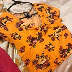 Yellow floral crop top